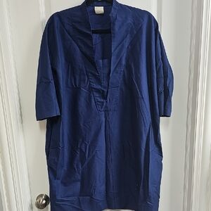 Navy Blue Kimono-Style Dress With Pockets
